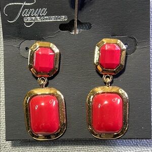 Gold and Red Vintage Double-Drop Earrings
